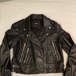 Zara 100% Leather Biker Jacket